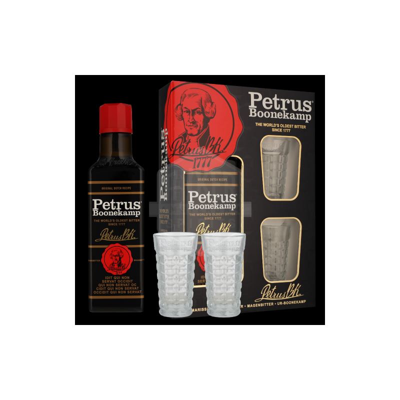 Amaro Petrus cl.70 con 2 bicchieri bottega-lombardosrl